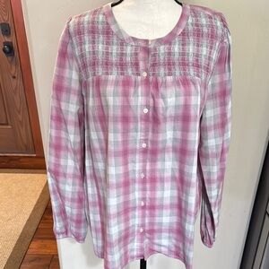 Loft Pink Grey Plaid Top